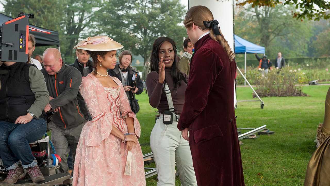 Amma Asante on set